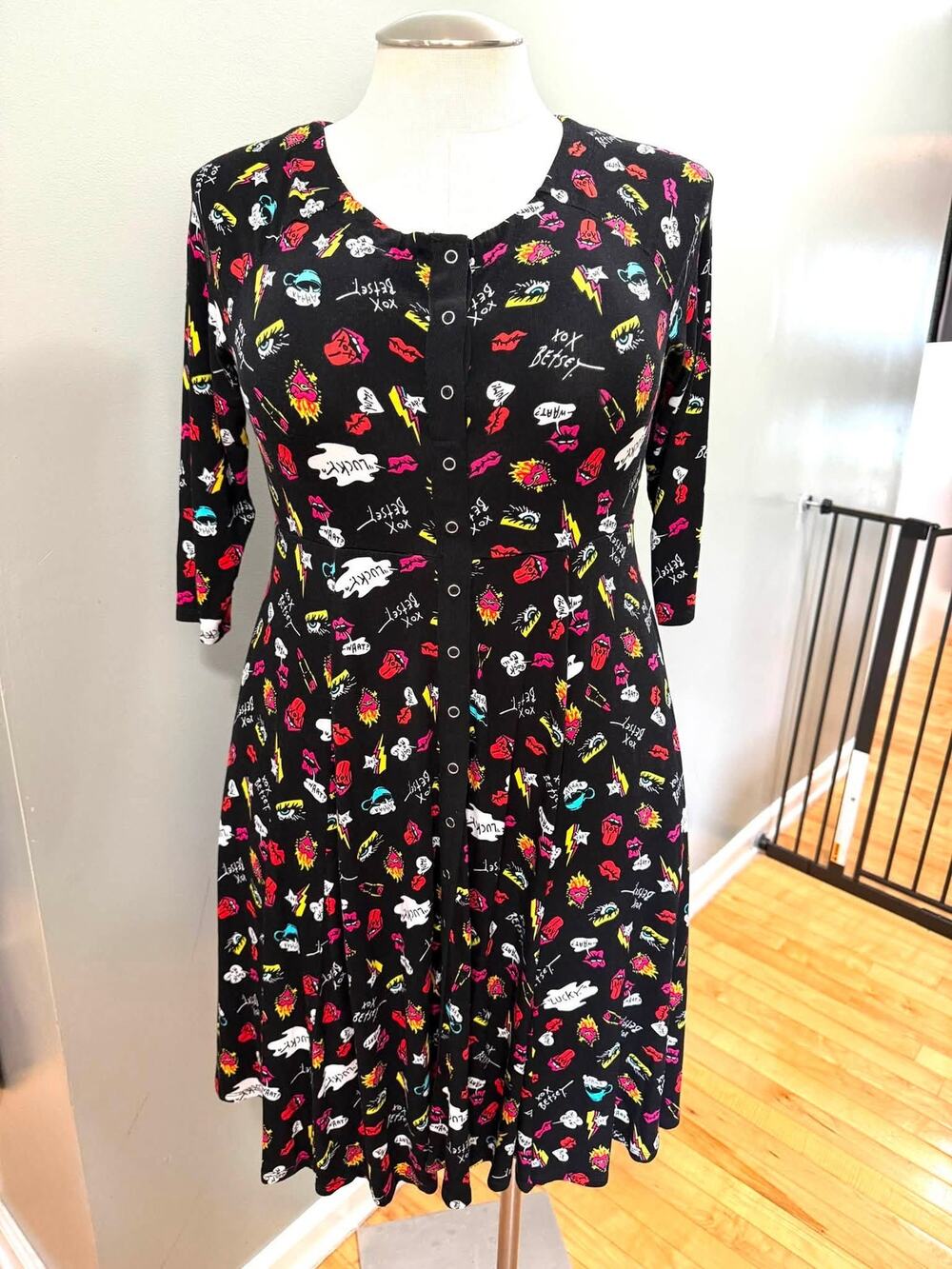 Torrid 0 (0X 12) Betsey Johnson Tattoo Print Babydoll Raglan Super Soft Dress‎